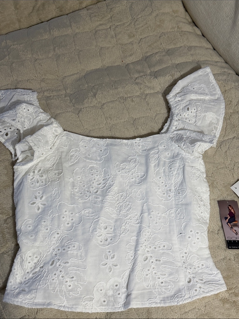 sofia by sofia vergara White Eyelet Square-Neck Blouse